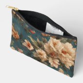 ヴィンテージ絶妙な白と緑豊かなサンゴ赤い花 アクセサリーポーチ (見開き)