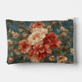 ヴィンテージ絶妙な白と緑豊かなサンゴ赤い花 アクセサリーポーチ (裏面)