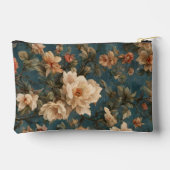 ヴィンテージ絶妙な白と緑豊かなサンゴ赤い花 アクセサリーポーチ (裏面)