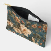 ヴィンテージ絶妙な白と緑豊かなサンゴ赤い花 アクセサリーポーチ (見開き)