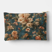 ヴィンテージ絶妙な白と緑豊かなサンゴ赤い花 アクセサリーポーチ (裏面)