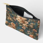 ヴィンテージ絶妙な白と緑豊かなサンゴ赤い花 アクセサリーポーチ (見開き)