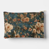 ヴィンテージ絶妙な白と緑豊かなサンゴ赤い花 アクセサリーポーチ (裏面)