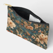 ヴィンテージ絶妙な白と緑豊かなサンゴ赤い花 アクセサリーポーチ (見開き)