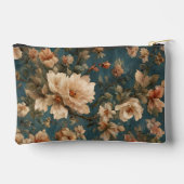 ヴィンテージ絶妙な白と緑豊かなサンゴ赤い花 アクセサリーポーチ (裏面)