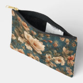 ヴィンテージ絶妙な白と緑豊かなサンゴ赤い花 アクセサリーポーチ (見開き)