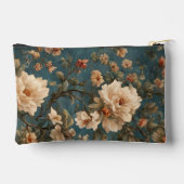 ヴィンテージ絶妙な白と緑豊かなサンゴ赤い花 アクセサリーポーチ (裏面)