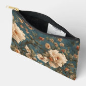 ヴィンテージ絶妙な白と緑豊かなサンゴ赤い花 アクセサリーポーチ (見開き)