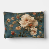 ヴィンテージ絶妙な白と緑豊かなサンゴ赤い花 アクセサリーポーチ (裏面)