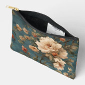 ヴィンテージ絶妙な白と緑豊かなサンゴ赤い花 アクセサリーポーチ (見開き)