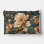 ヴィンテージ絶妙な白と緑豊かなサンゴ赤い花 アクセサリーポーチ (裏面)