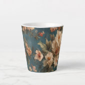 ヴィンテージ絶妙な白と緑豊かなサンゴ赤い花 カフェラテマグ (正面)