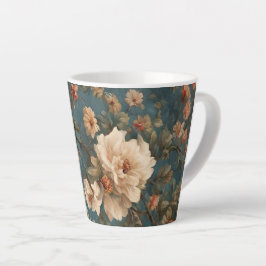 ヴィンテージ絶妙な白と緑豊かなサンゴ赤い花 カフェラテマグ