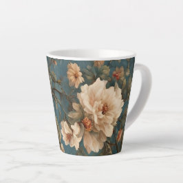 ヴィンテージ絶妙な白と緑豊かなサンゴ赤い花 カフェラテマグ