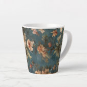 ヴィンテージ絶妙な白と緑豊かなサンゴ赤い花 カフェラテマグ (右アングル)