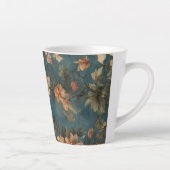 ヴィンテージ絶妙な白と緑豊かなサンゴ赤い花 カフェラテマグ (右)