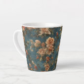 ヴィンテージ絶妙な白と緑豊かなサンゴ赤い花 カフェラテマグ (左アングル)