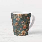 ヴィンテージ絶妙な白と緑豊かなサンゴ赤い花 カフェラテマグ (右アングル)