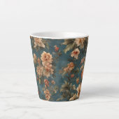 ヴィンテージ絶妙な白と緑豊かなサンゴ赤い花 カフェラテマグ (正面)