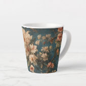 ヴィンテージ絶妙な白と緑豊かなサンゴ赤い花 カフェラテマグ (右アングル)