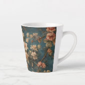 ヴィンテージ絶妙な白と緑豊かなサンゴ赤い花 カフェラテマグ (右)