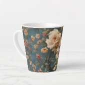 ヴィンテージ絶妙な白と緑豊かなサンゴ赤い花 カフェラテマグ (左アングル)