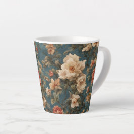 ヴィンテージ絶妙な白と緑豊かなサンゴ赤い花 カフェラテマグ