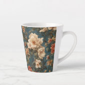 ヴィンテージ絶妙な白と緑豊かなサンゴ赤い花 カフェラテマグ (右)