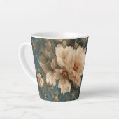 ヴィンテージ絶妙な白と緑豊かなサンゴ赤い花 カフェラテマグ (左アングル)