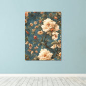 ヴィンテージ絶妙な白と緑豊かなサンゴ赤い花 キャンバスプリント (インサイチュ (ウッドフロア))