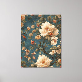 ヴィンテージ絶妙な白と緑豊かなサンゴ赤い花 キャンバスプリント