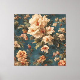 ヴィンテージ絶妙な白と緑豊かなサンゴ赤い花 キャンバスプリント