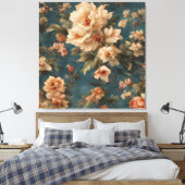 ヴィンテージ絶妙な白と緑豊かなサンゴ赤い花 キャンバスプリント (インサイチュ (寝室))