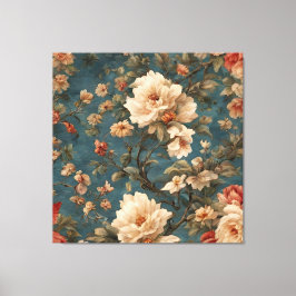 ヴィンテージ絶妙な白と緑豊かなサンゴ赤い花 キャンバスプリント