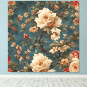 ヴィンテージ絶妙な白と緑豊かなサンゴ赤い花 キャンバスプリント (インサイチュ (ウッドフロア))