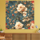 ヴィンテージ絶妙な白と緑豊かなサンゴ赤い花 キャンバスプリント (インサイチュ (リビング))