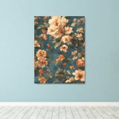 ヴィンテージ絶妙な白と緑豊かなサンゴ赤い花 キャンバスプリント (インサイチュ (ウッドフロア))