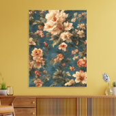 ヴィンテージ絶妙な白と緑豊かなサンゴ赤い花 キャンバスプリント (インサイチュ (リビング))