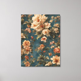 ヴィンテージ絶妙な白と緑豊かなサンゴ赤い花 キャンバスプリント