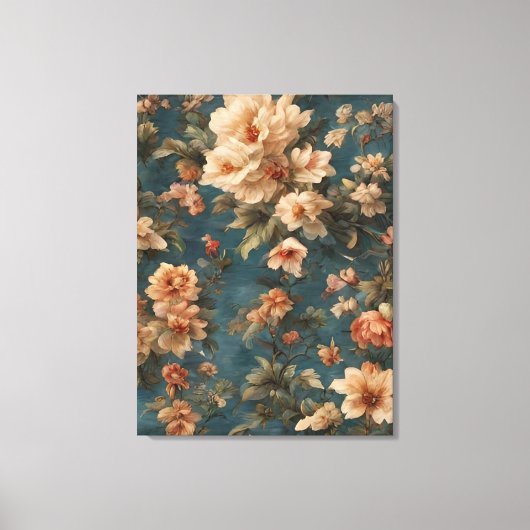 ヴィンテージ絶妙な白と緑豊かなサンゴ赤い花 キャンバスプリント (正面)