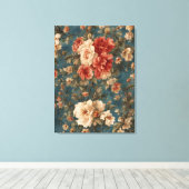 ヴィンテージ絶妙な白と緑豊かなサンゴ赤い花 キャンバスプリント (インサイチュ (ウッドフロア))