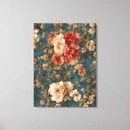 ヴィンテージ絶妙な白と緑豊かなサンゴ赤い花 キャンバスプリント