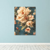 ヴィンテージ絶妙な白と緑豊かなサンゴ赤い花 キャンバスプリント (インサイチュ (ウッドフロア))