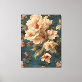 ヴィンテージ絶妙な白と緑豊かなサンゴ赤い花 キャンバスプリント