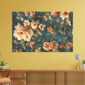 ヴィンテージ絶妙な白と緑豊かなサンゴ赤い花 キャンバスプリント (インサイチュ (リビング))