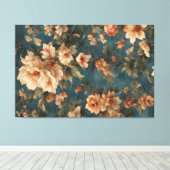 ヴィンテージ絶妙な白と緑豊かなサンゴ赤い花 キャンバスプリント (インサイチュ (ウッドフロア))