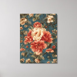 ヴィンテージ絶妙な白と緑豊かなサンゴ赤い花 キャンバスプリント