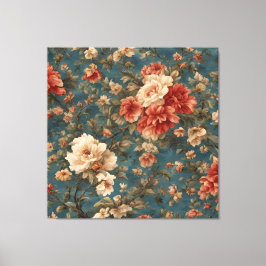 ヴィンテージ絶妙な白と緑豊かなサンゴ赤い花 キャンバスプリント