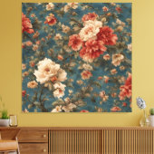 ヴィンテージ絶妙な白と緑豊かなサンゴ赤い花 キャンバスプリント (インサイチュ (リビング))