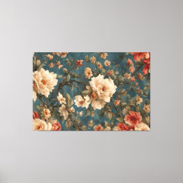 ヴィンテージ絶妙な白と緑豊かなサンゴ赤い花 キャンバスプリント